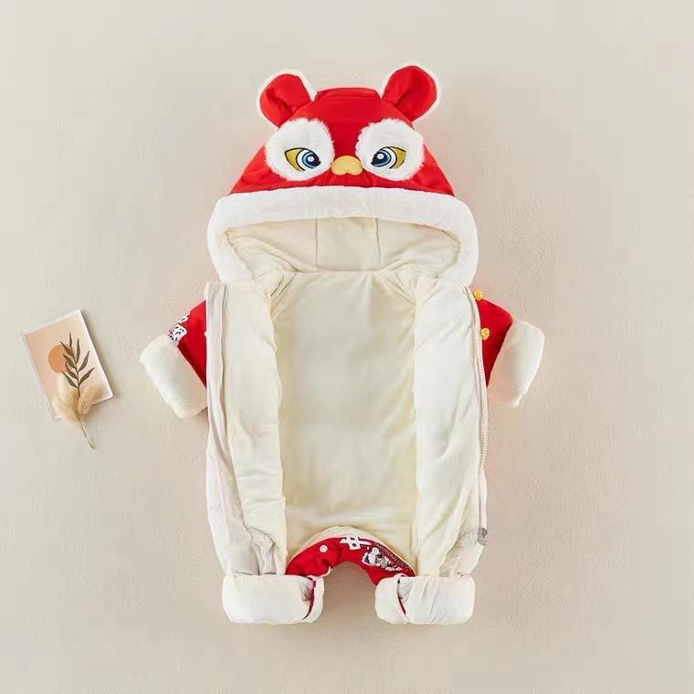 Newborn baby winter new chinese style thickened outfit for new year's visits, festive one-piece for baby boys and girls' first birthday celebration