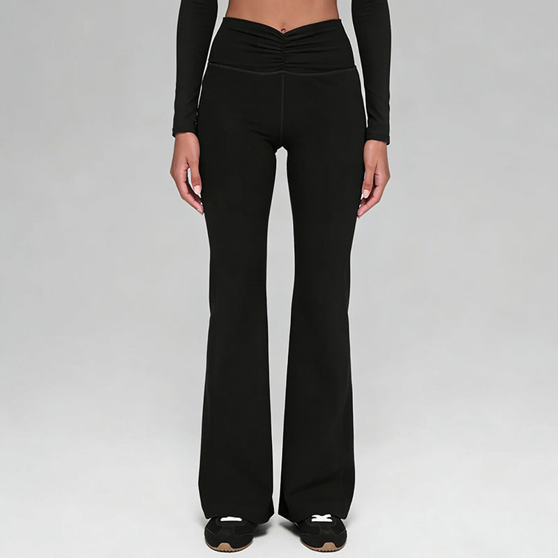 New arrival cationic high elastic yoga suit shirred drapedloose loose wide leg pants sports long sleevestops women
