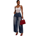 European and american style women's casual denim faux two-piece skirt pants - new  cross-border women's clothing - washed vintage straight-leg pants