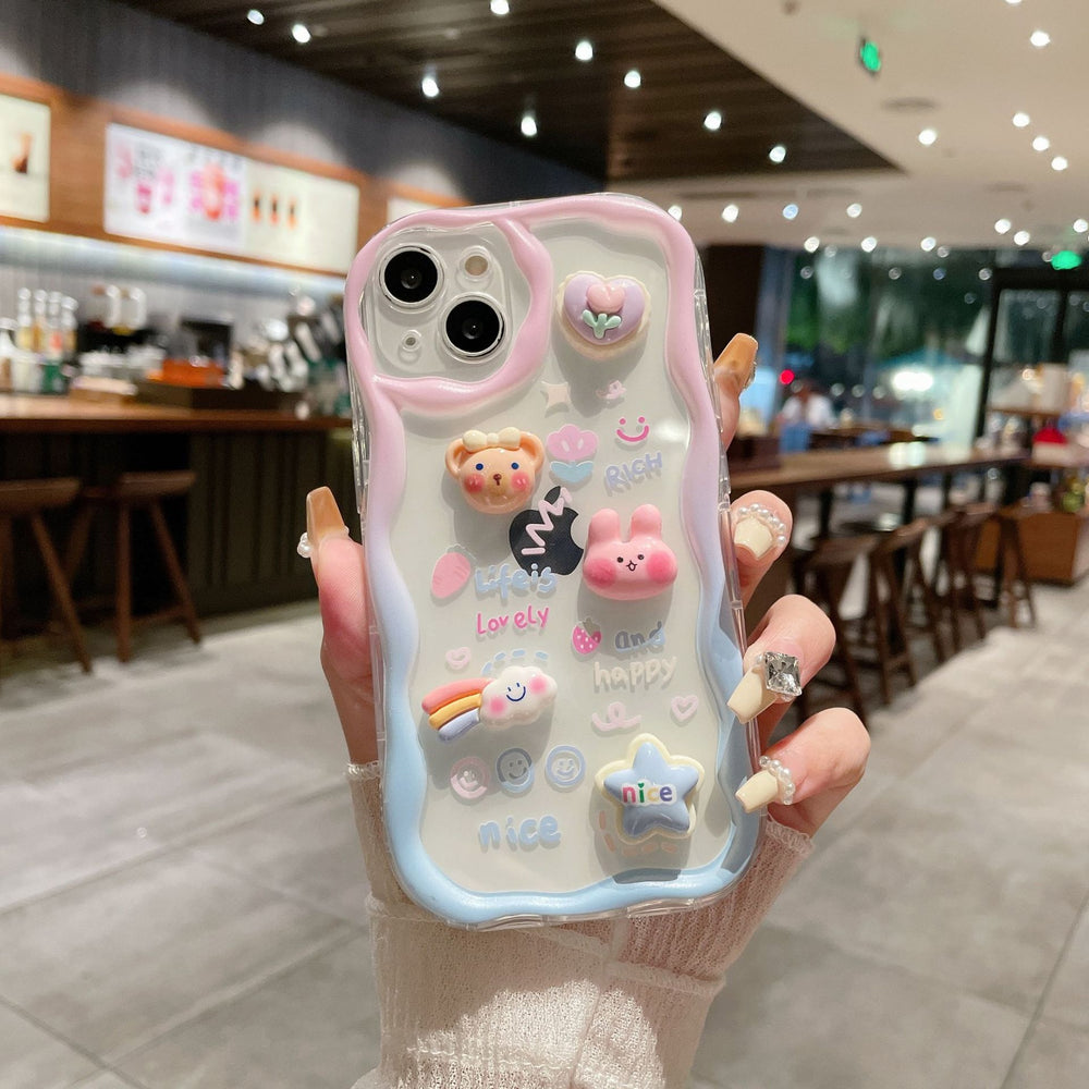 Suitable for apple 16pro gradient color bunny doll mobile phone case iphonex bracelet protective cover 13 good looks