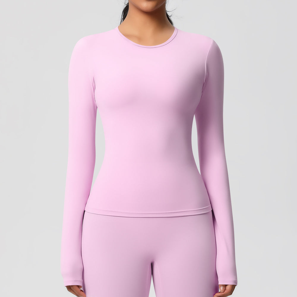 New arrival in stock cross-border double-sided brushed solid color longline training sports long sleeve t-shirt running fitness yoga top for women
