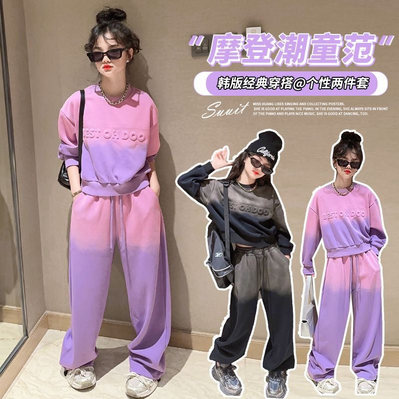 Girls' gradient outfit set - new spring/autumn  collection - stylish and trendy wide-leg pants two-piece set for mid-to-large children