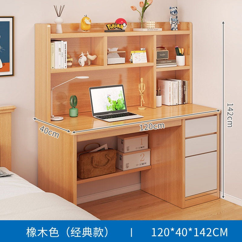 Nordic student desk with bookshelf - all-in-one home bedroom desktop computer desk - assembled study table for elementary school students - writing desk
