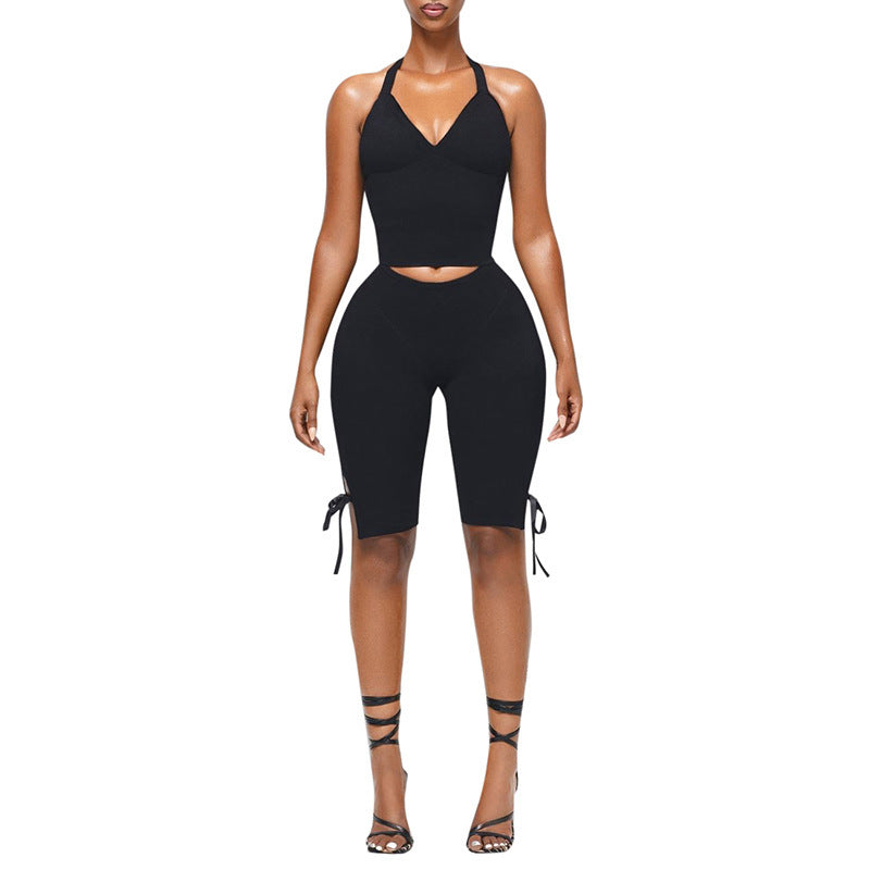 J25st089 european and american style cross-border women's spring and summer halter neck tie tube top backless bow pants solid color suit