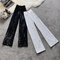 summer new arrival: flowy starry sky straight-leg pants - elastic waist, sparkling sequins, casual, loose fit, slimming wide-leg trousers