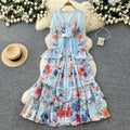 French chic floral v-neck printed dress - women's spring long sleeve a-line midi dress - office-ready elegant maxi dress