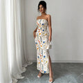 new european and american  cross-border summer export v-neck french print slimming a-line maxi dress