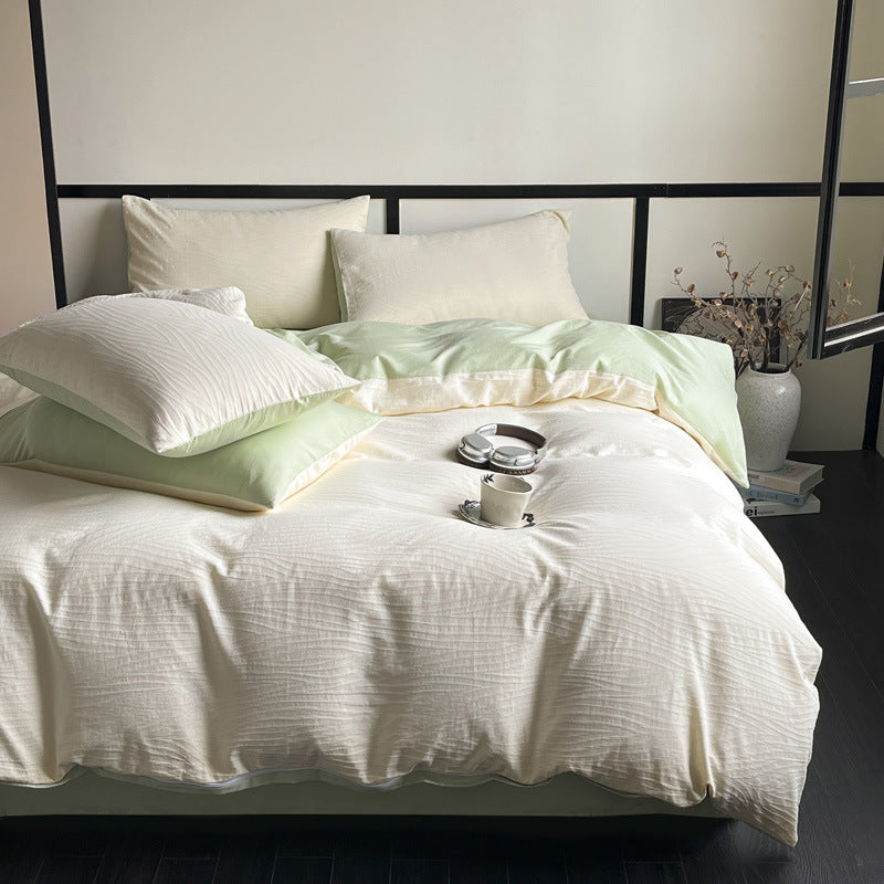 Spring new high-end light luxury 100% cotton three-layer yarn jacquard four-piece set of pure cotton simple bedding mattress