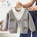 Girls' casual outfit set, autumn/winter : knitted sweater jacket with 3d bow detail, stylish two-piece set for little girls