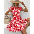 code new arrival  original women's holiday style floralsprintingv neckloose doll dress