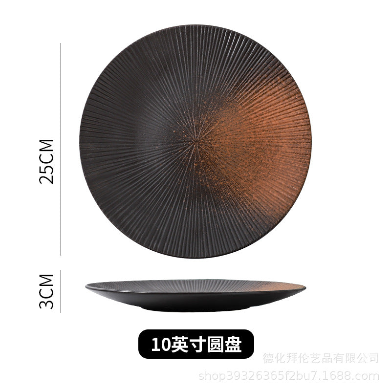 Japanese ceramic striped plate - creative steak plate, pasta plate, retro sushi plate - restaurant commercial serving plate - wholesale