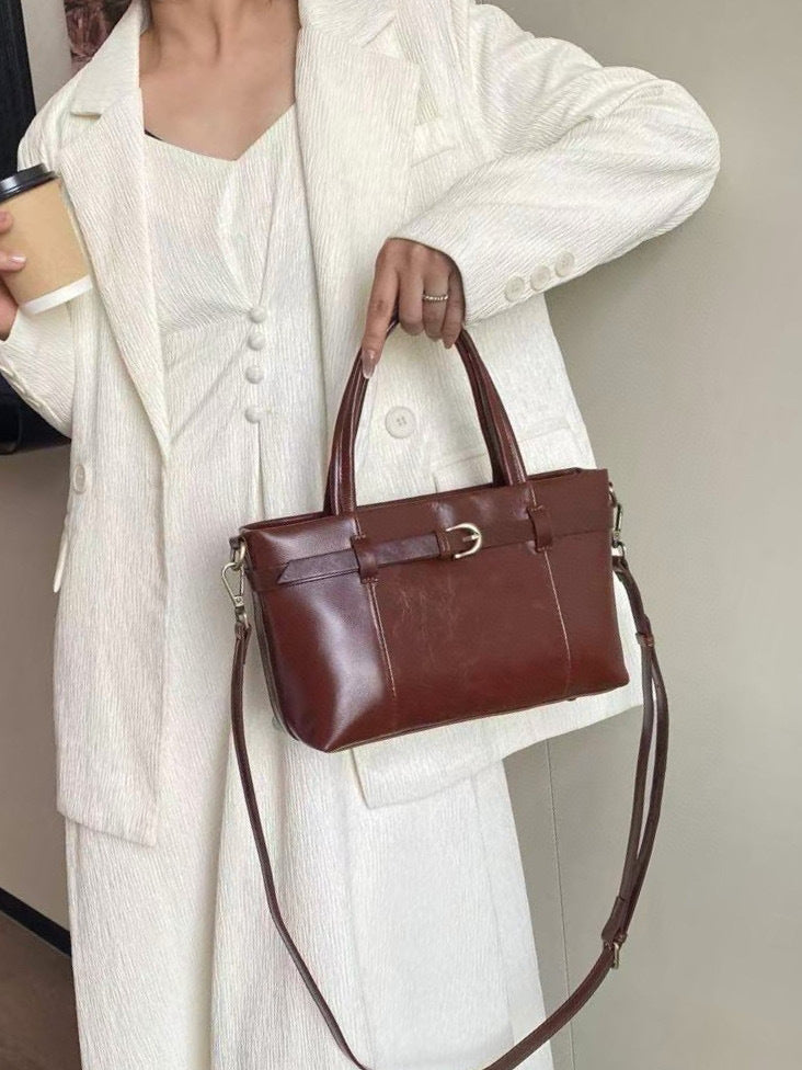 First-layer cowhide 2025new arrival oil wax leather women's shoulder crossbody ins style fashioncasualeasiest for matchclassy bag