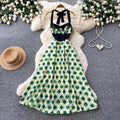 Retro style halterprintingbacklessdress women's summer sleeveless tie back high waistslimming lookelegant a-line skirt