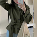 autumn new women's clothing - cross-border european & american style - versatile & fashionable commute solid color tie-waist trench coat