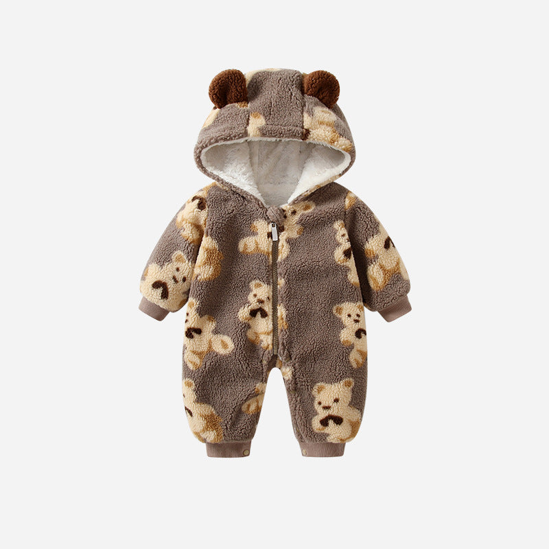 Multi-color baby romper -  autumn/winter collection - thickened winter style - hooded zip-up long sleeve onesie for infants and toddlers