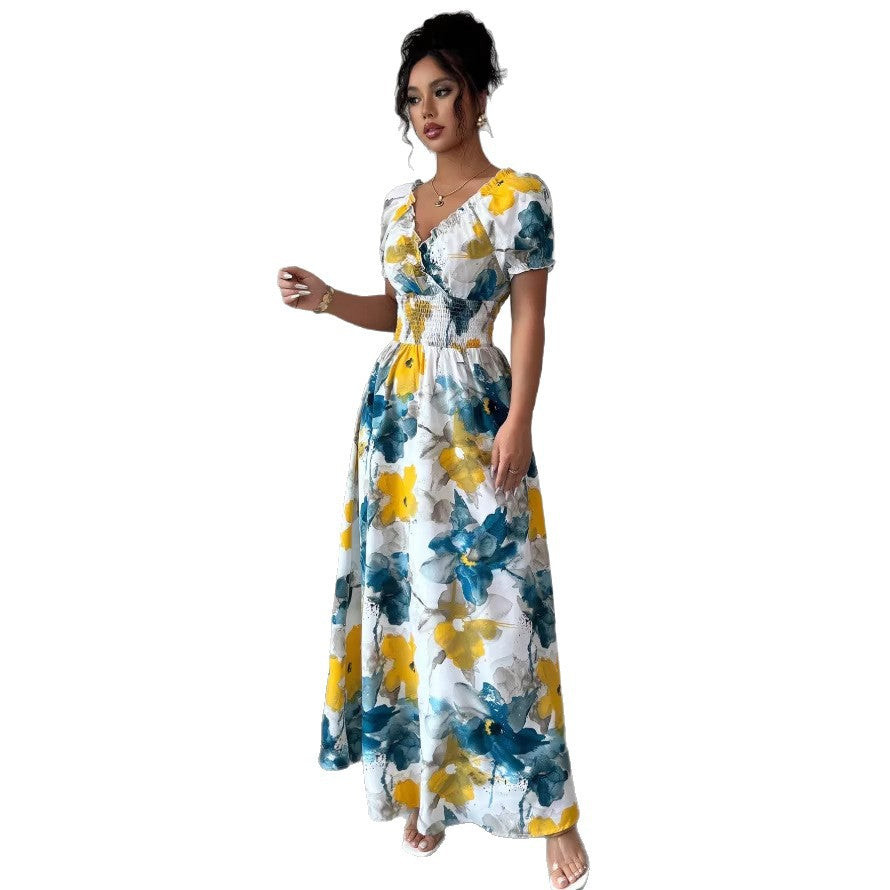 European and american cross-border e-commerce new arrival:  deep v-neck tie-dye slim-fit shirt dress - hot seller