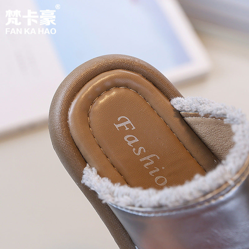 Vancahao ins french rhinestone slippers  summernew arrivalk-stylegirlfashion toe beach sandals