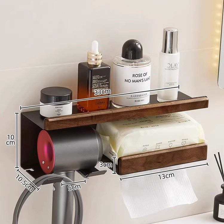 Walnut non-punching electric hair dryer bracket hair dryer wall hanger toilet toilet storage shelf storage artifact