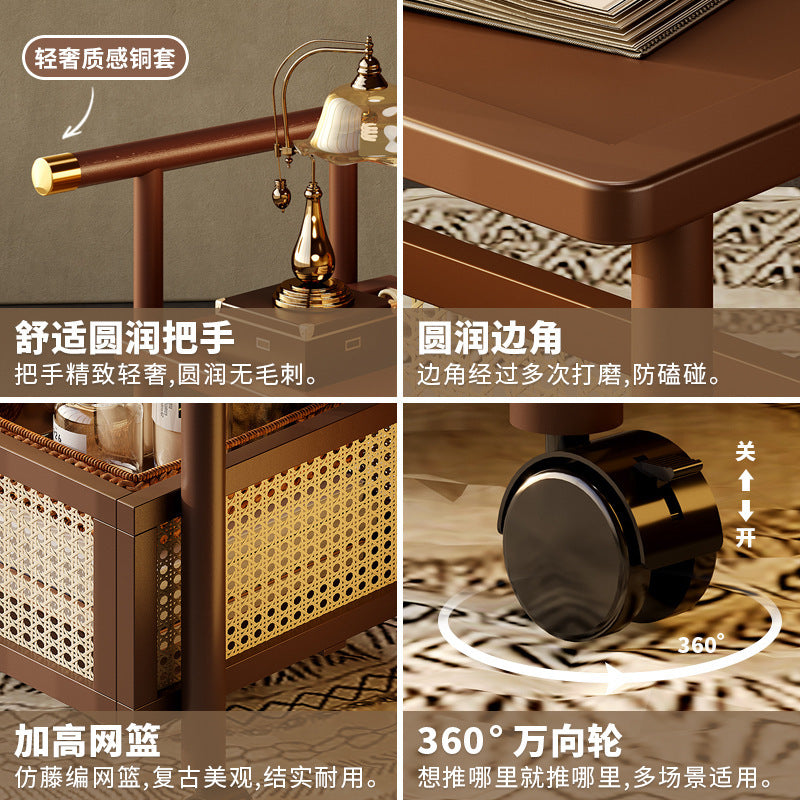 Classy medieval style coffee table sofa side table movable coffee table small push side table tea side table living room solid wood trolley