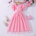 Girls' plus/minus size dress, ruffle flutter sleeve ribbed knit mesh round neck summer casual dress