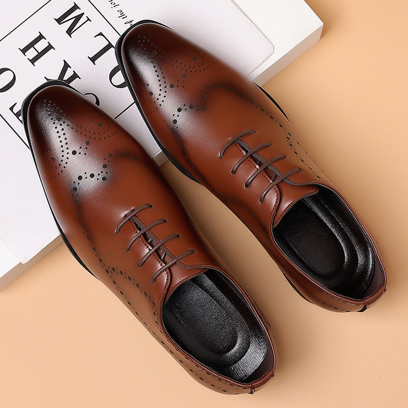 British style men's dress shoes - plus size black business formal soft sole leather shoes for summer casual wear and weddings