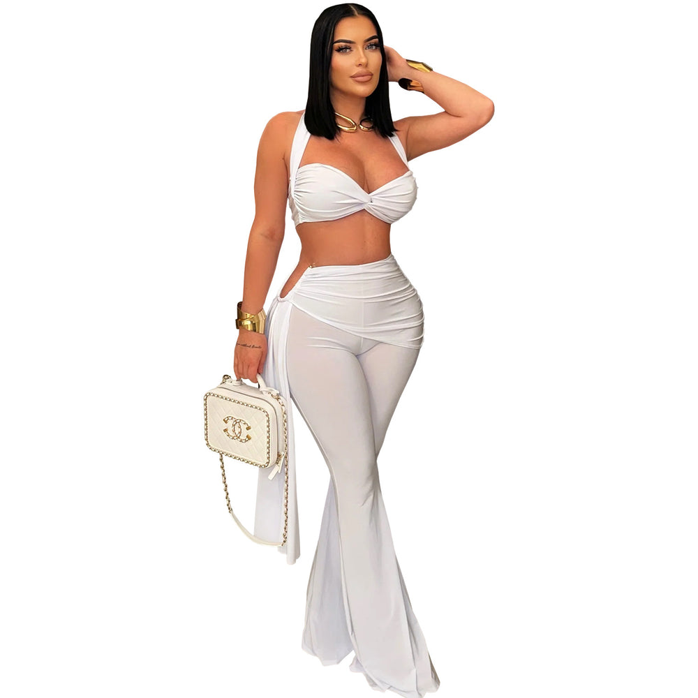 C7485 cross-border   fashion women's sexy summer bandeau top and tie-up pants set - new