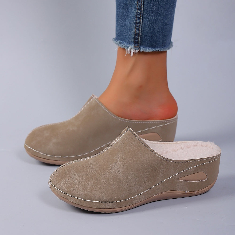 women's baotou thick sole slippers exportautumnew arrivalplus size round toe fleece-lined wedge slippers wholesale