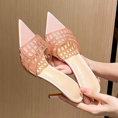 Yx transparent high heels women's summer 2026 new pointed toe stiletto sandals versatile slimming niche design fashion women's shoes
