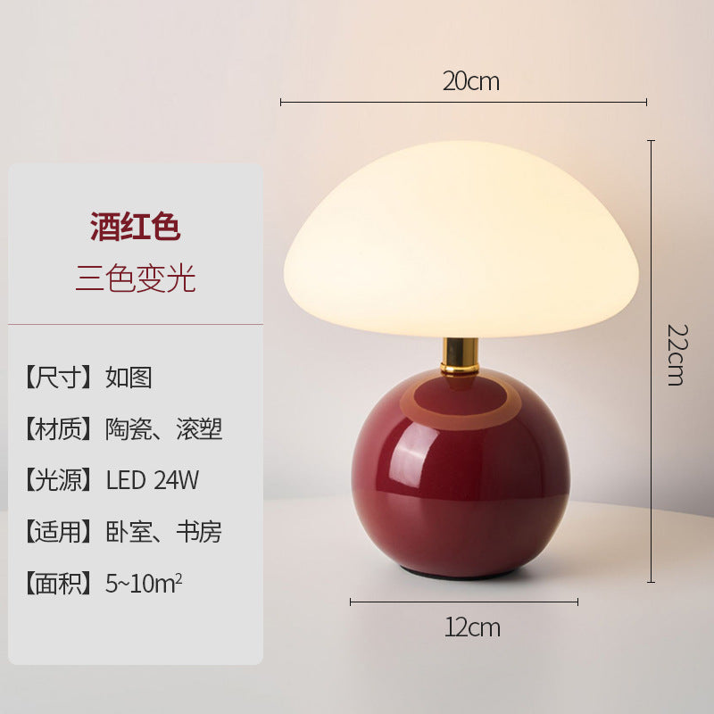 Mushroom night light - creamy ceramic, warm ambiance, always-on, eye-care led, bedroom decor, bedside lamp