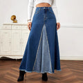 European and american patchwork midi skirt  new arrival - hot selling export raw hem denim skirt - washed slit denim midi skirt