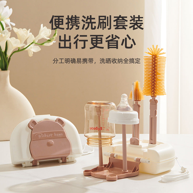Portable bottle brush suit silicone bottle brush storage box travel size cleaning brush baby bottle cleaning brush