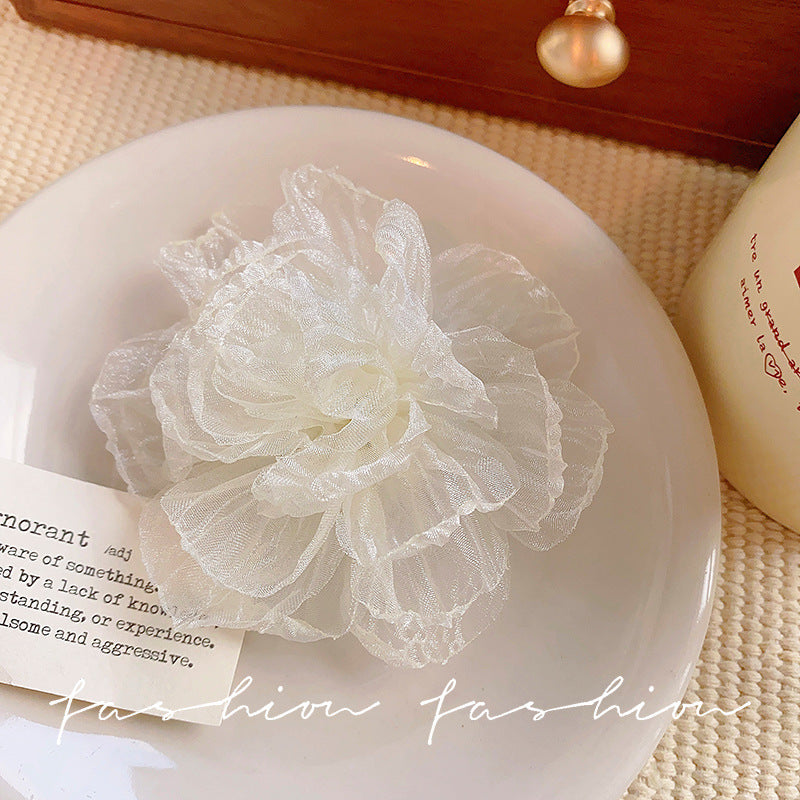 Small fresh organza flower hairpin side clip side back of head hairpin super fairy vacation style green forest style headwear