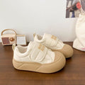 Creamy white chunky sole sneakers - women's adorable & chic autumn new arrivals - unique velcro closure, round toe, bread-shaped shoes, student canvas sneakers