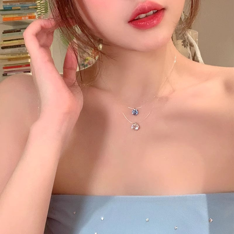 Mermaid's tears sparkling choker zircon fish line invisible necklace women's light luxury classy sense collarbone chain necklace accessories