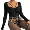 european and american women's clothing  spring/summer designer long-sleeve t-shirt, solid color, elegant commute top
