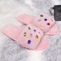 Exportplus size fur slippers 24 years fashion rhinestone women's slippers independent station fur slippers in stock wholesale