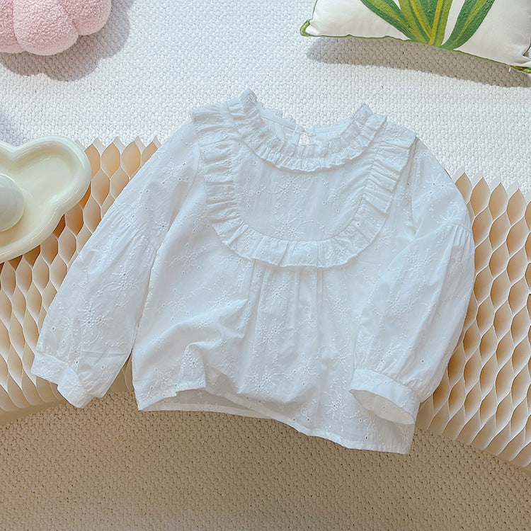 Girls' autumn collection : new pure cotton long-sleeve doll shirt, stylish and sweet blouse, white spring/autumn trend
