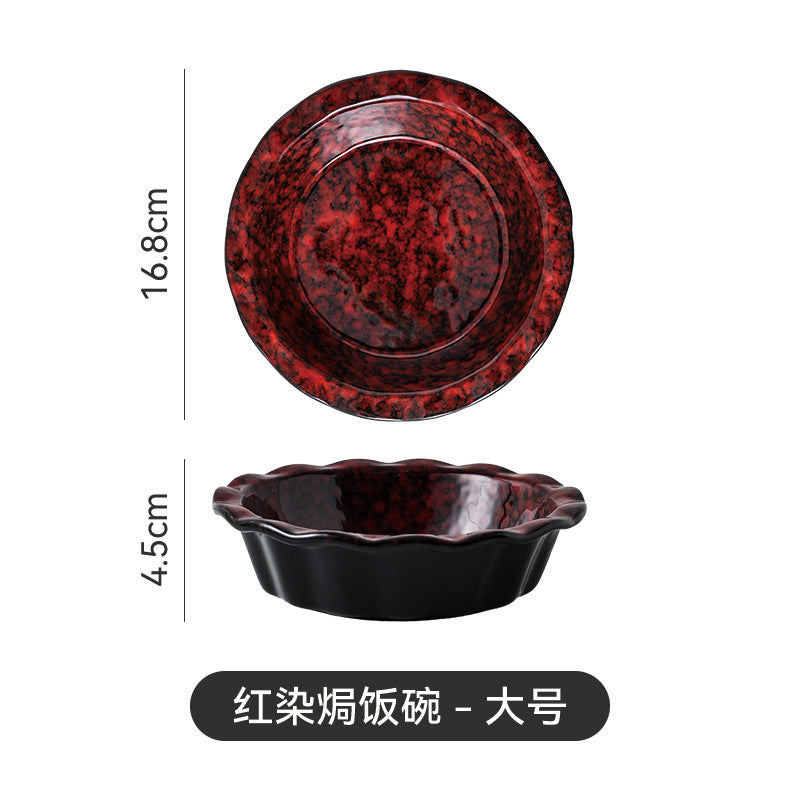 Japanese-style creative fruit & vegetable dessert salad bowl - microwave safe rice bowl - solid color ceramic with lace trim