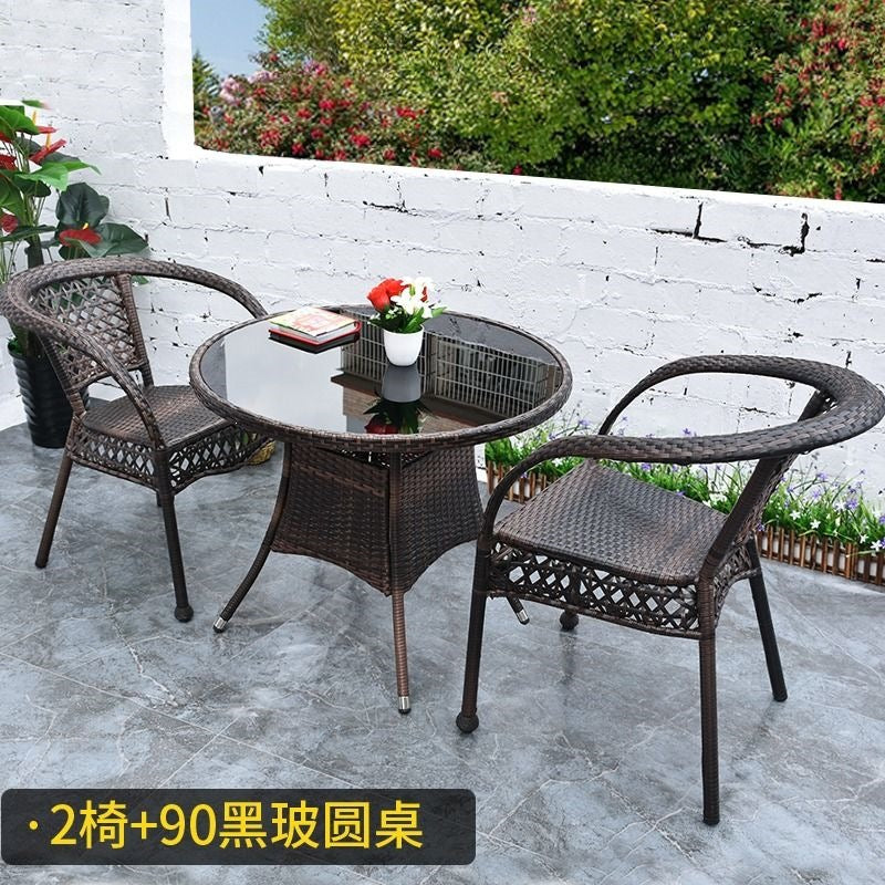 Three-piece rattan chair set casual tea table courtyard rattan outdoor table and chairs balcony tea table and chairs balcony casual table and chairs
