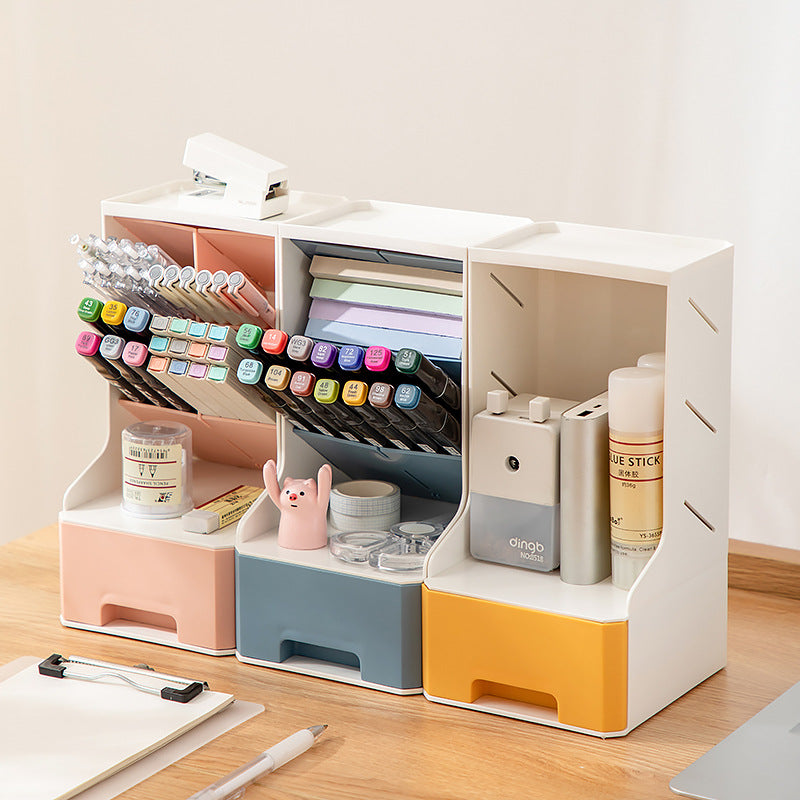 Desktop storage box Drawer type Plastic desk Stationery storage box Dormitory desk Student diagonal pen holder