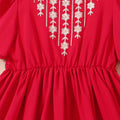 girls' dress - solid red embroidered & printed pleated skirt - summer sweet princess dress for mid-to-large children