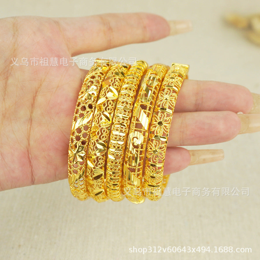 Gold plated bangle ethiopian women's luxury sparkling bracelet middle eastern wedding dubai bridal party gift