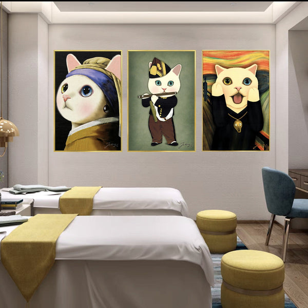 Wash your face cat decorative painting Wash your face, beauty salon hanging painting cute cartoon cute pet lying cat wall painting creative art