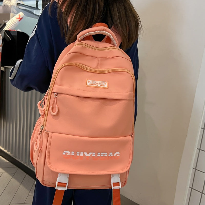 School season new nylon lightweight junior high school student schoolbag large capacity simple leisure bag trendy backpack