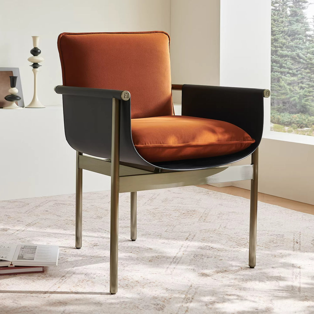 Italian normcore fabric dining chair designer house restaurant saddle leather single chair for home tea room armrest desk chair