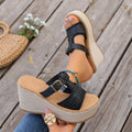 New arrival: women's chunky platform thong sandals - european & american style, hollow-out design, buckle closure, woven strap, wedge heel, perfect for beach & pool