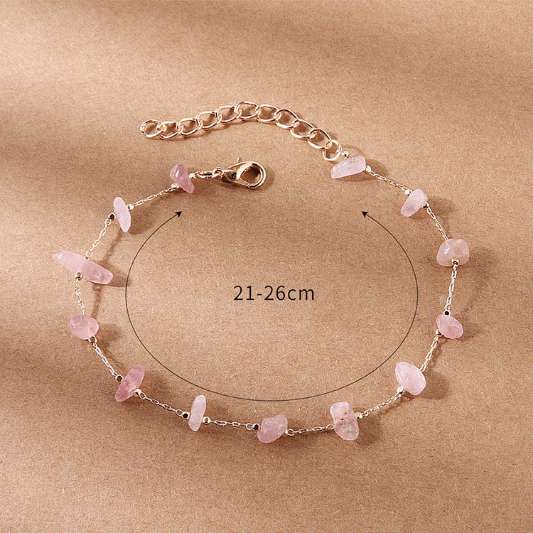 European and american retro natural crushed stone versatile strawberry quartz bracelet anklet - korean style girlfriend/bff gift crystal