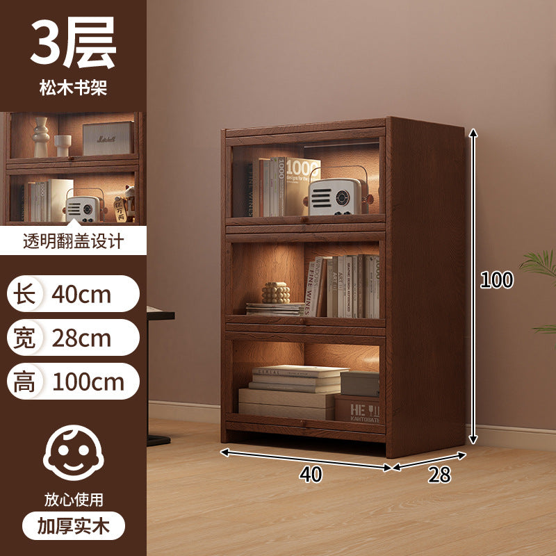 Retro American floor-to-ceiling bookcase Solid wood small cabinet Locker Living room storage Display cabinet Integrated dust rack