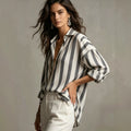 european and american cross-border  independent station spring, summer and autumn new women's clothing striped lapel loosefashion pullover women