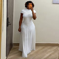 European and american cross-border african women's clothing  spring new arrival: elegant round neck pleated slim-fit long dress